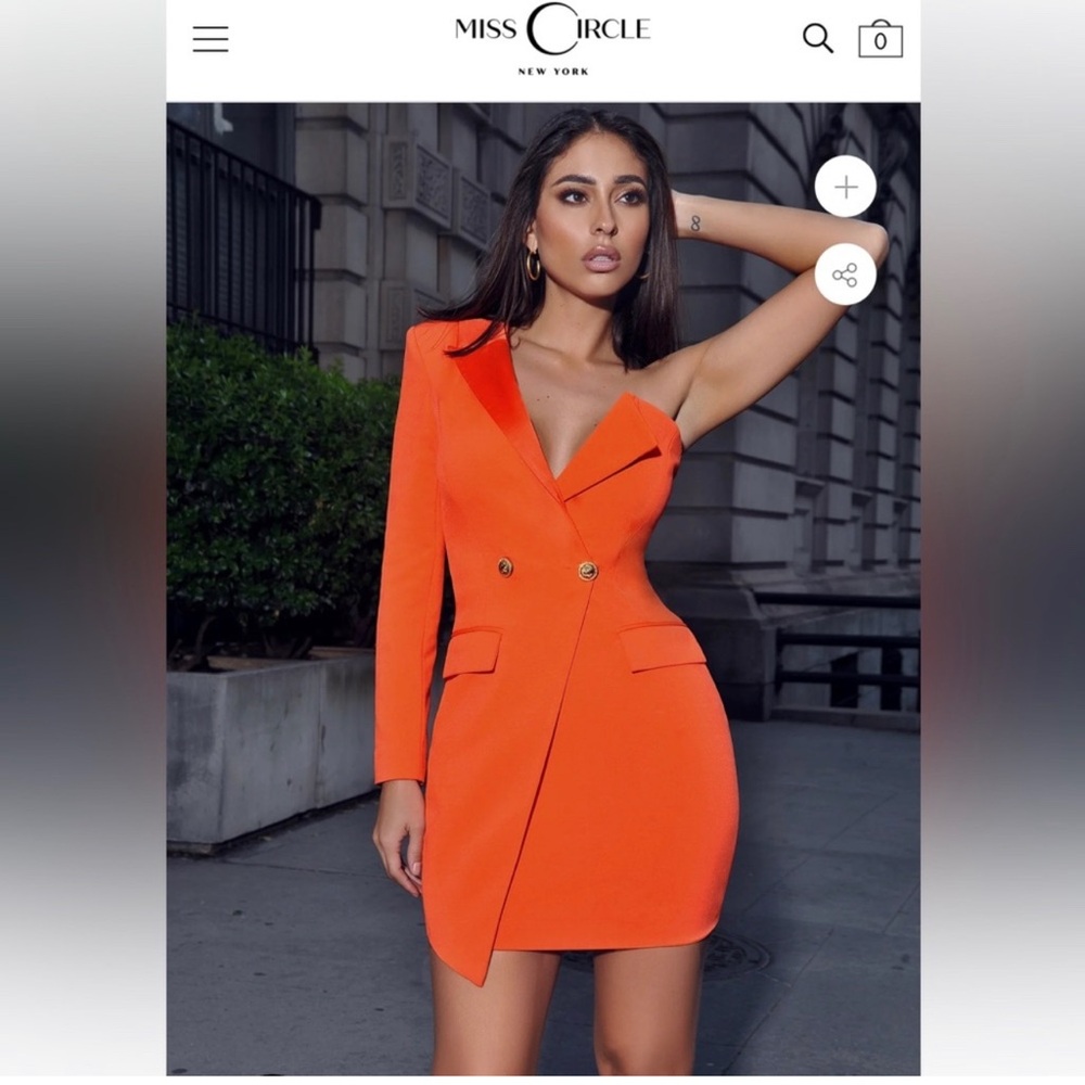 Orange one shoulder blazer dress by Miss Circle